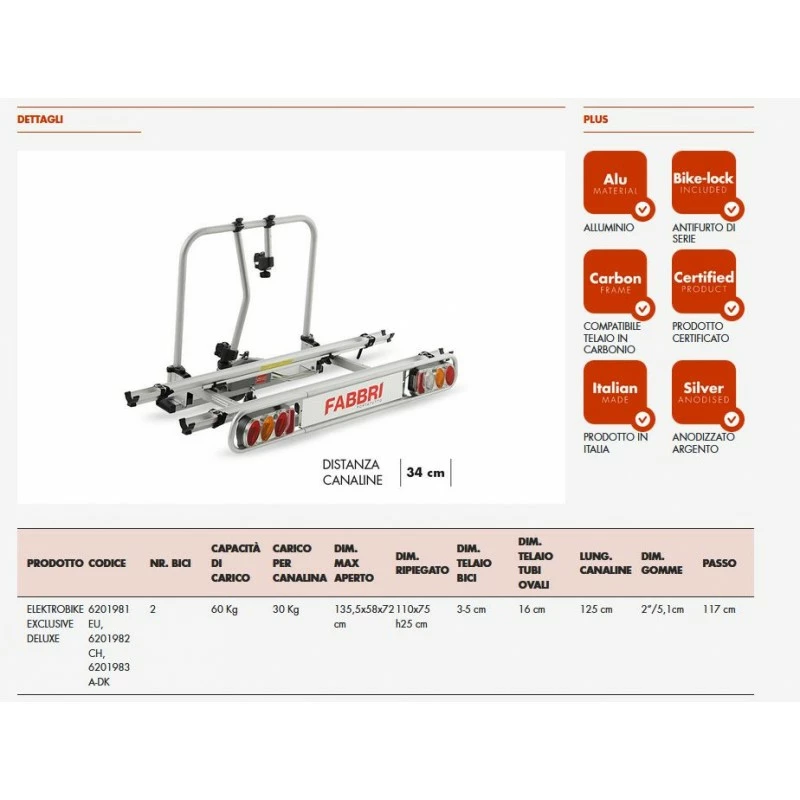 Portabici Gancio Traino FABBRI ELEKTROBIKE EXCLUSIVE DELUXE 2 Ebike - immagine 2