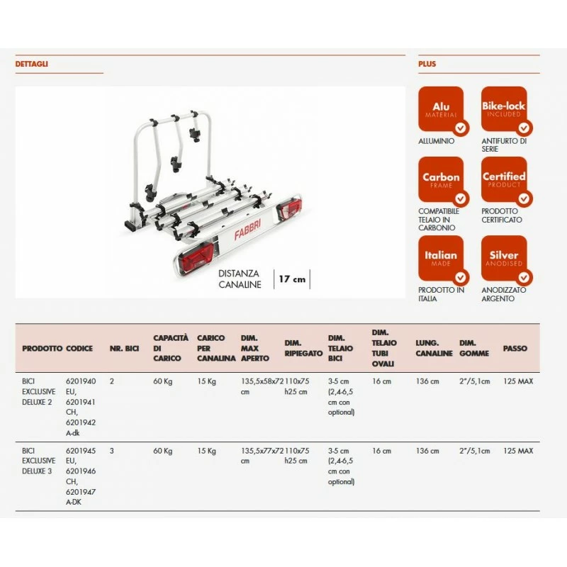 Portabici Gancio Traino FABBRI BICI EXCLUSIVE DELUXE 3 Bici Ebike - immagine 2