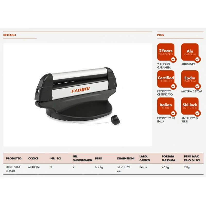 Portasci Magnetico Da Tetto FABBRI HUSKI SKI & BOARD - immagine 6