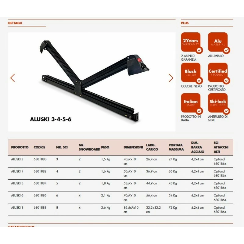 Portasci Per Barre Da Tetto FABBRI ALUSKI 6 - immagine 3